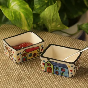 'Two Dips Of Hut' Hand-Painted Ceramic Chutney & Pickle Bowls (Set Of 2)