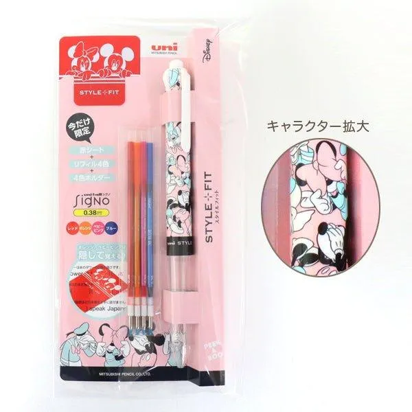 UNI UE3H258DSA Disney Limited Style Fit Happy Pen Tube Winnie the Pooh Mickey and Minnie 0.38mm 3-in 4-in refill combination