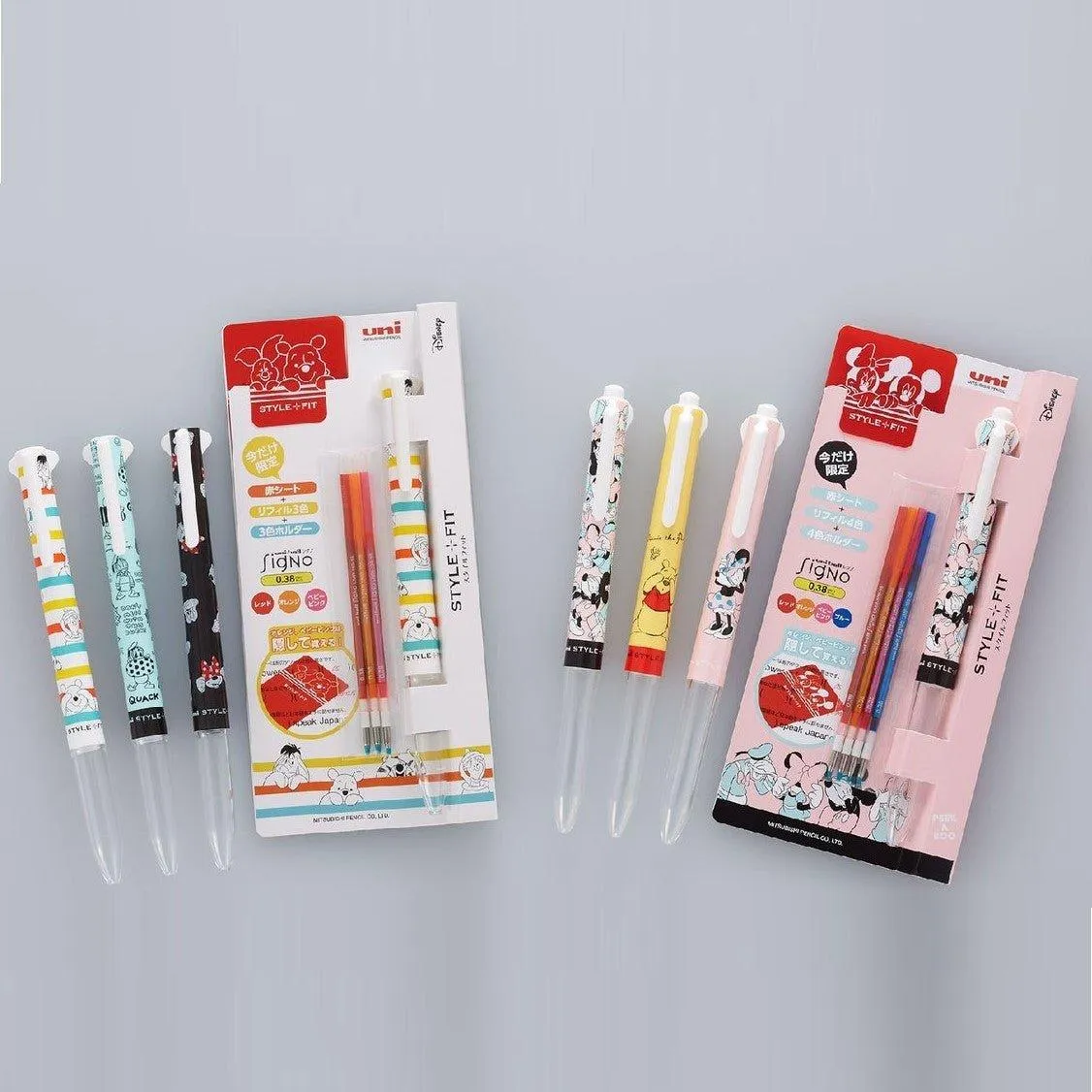 UNI UE3H258DSA Disney Limited Style Fit Happy Pen Tube Winnie the Pooh Mickey and Minnie 0.38mm 3-in 4-in refill combination