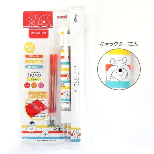 UNI UE3H258DSA Disney Limited Style Fit Happy Pen Tube Winnie the Pooh Mickey and Minnie 0.38mm 3-in 4-in refill combination